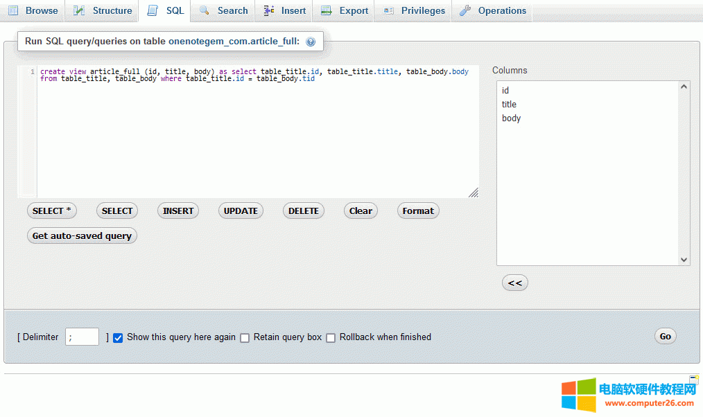 phpMyAdmin ͨ^ SQL ZϳɌõҕD article_full