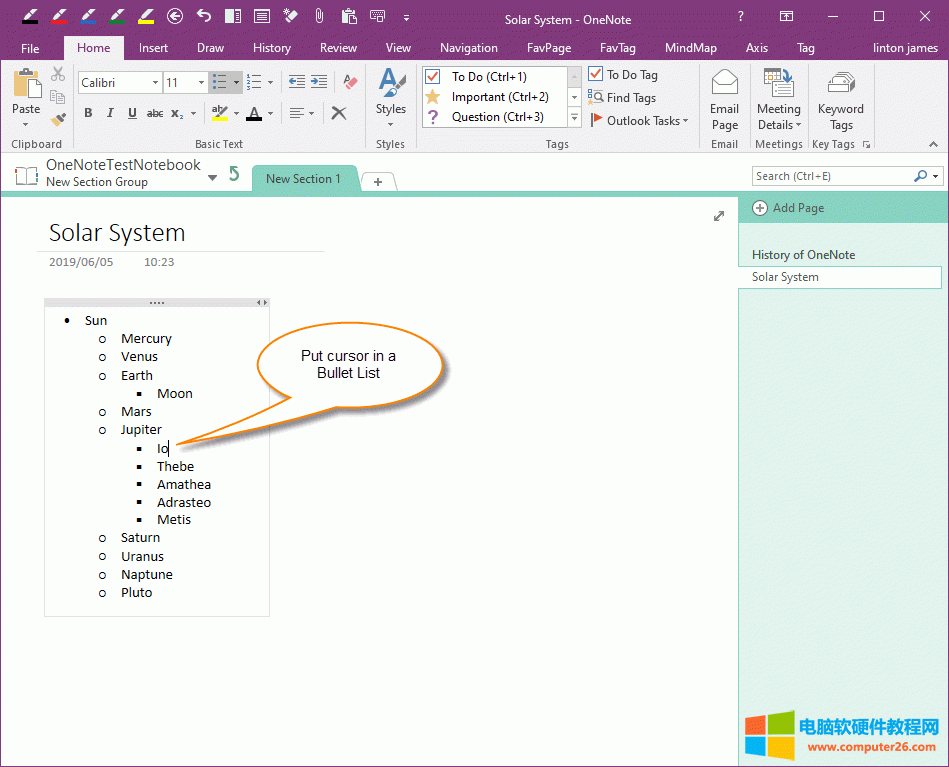 һ OneNote ָҪDQĿ̖б 
